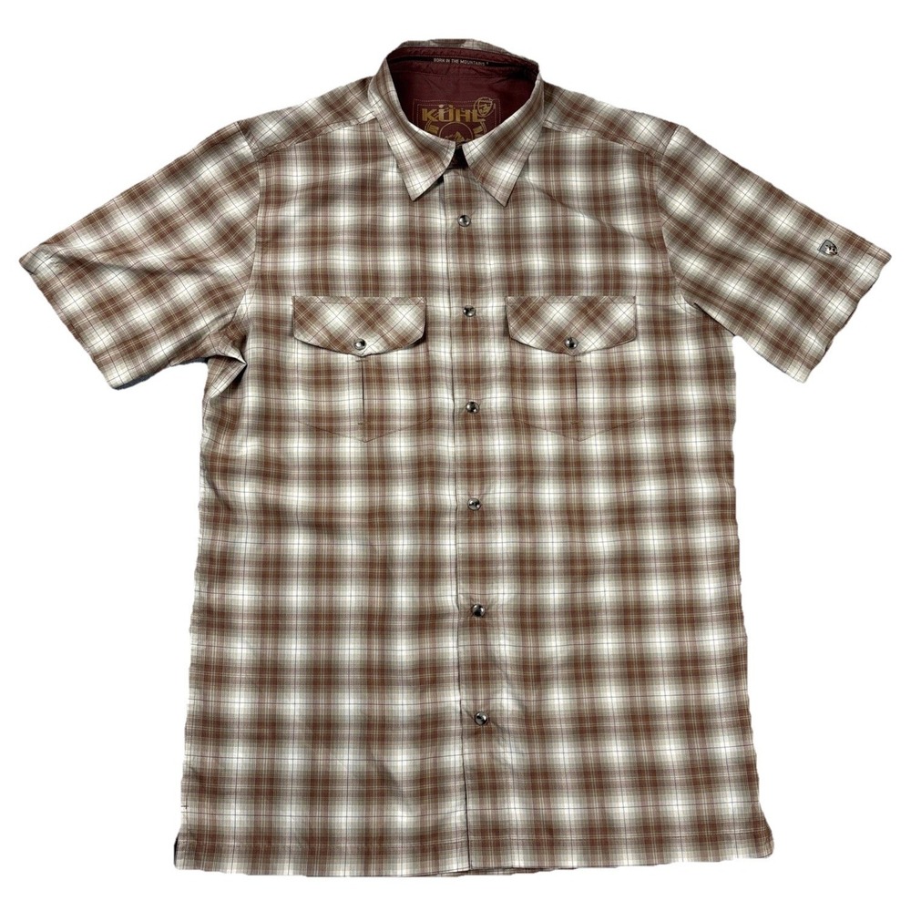 Kuhl Pearl Snap Plaid Men's Shirt Brown Mountain Grown Short Sleeve Men's Small